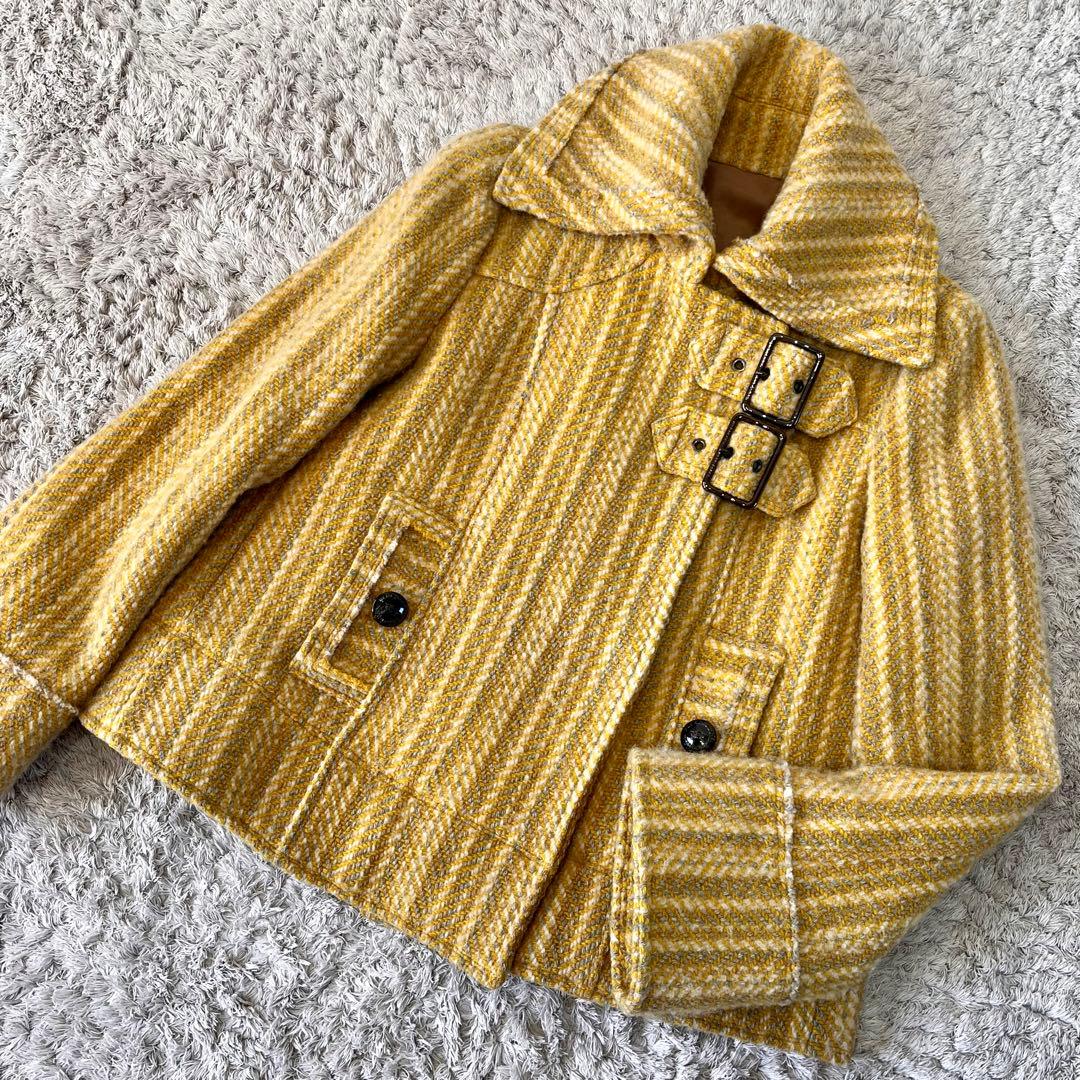 【サンプル品】バーバリーブルーレーベル ヘリンボーン ツイード コート イエロー