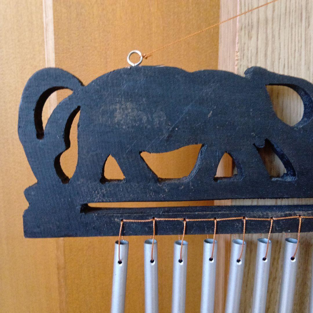 レア　希少　象　木彫り　ウィンドチャイム　玄関　ゾウ　木製　菅　ドアベル　黒