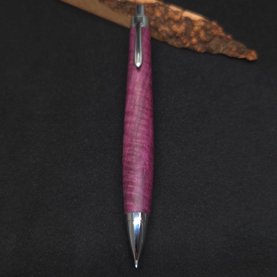 No.33ハンドメイド木軸シャーペンパープルハート縮み杢