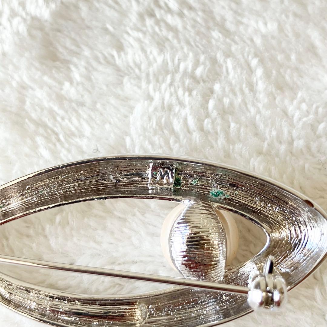 ★美品★ミキモト　パールブローチ　ラインストーン　シルバー　あこや真珠　大珠