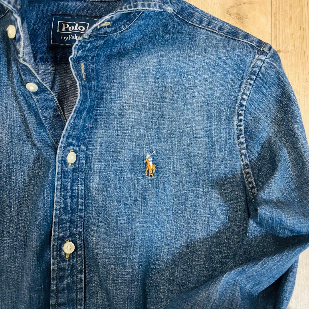 ポロラルフローレン デニムシャツ　ダンガリー　ポニー刺繍ロゴ コットン ゆったり