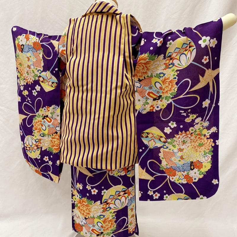 ◎504ag30◎七五三 三歳 女児 単衣着物&被布 セミアンティーク 紫◎