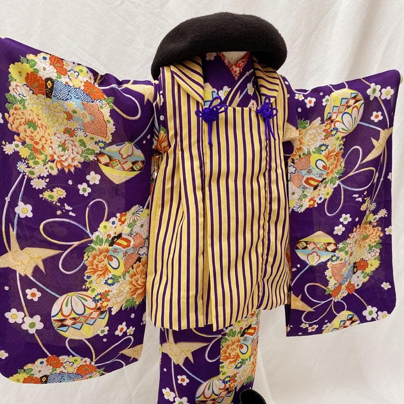 ◎504ag30◎七五三 三歳 女児 単衣着物&被布 セミアンティーク 紫◎