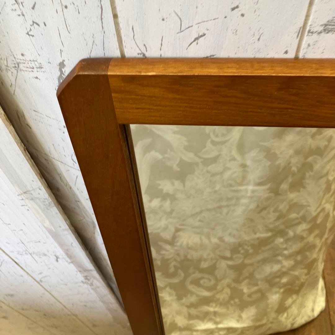 昭和レトロ 木製フレーム 隅切り 壁掛けミラー ウォールミラー 鏡 姿見 ミラー