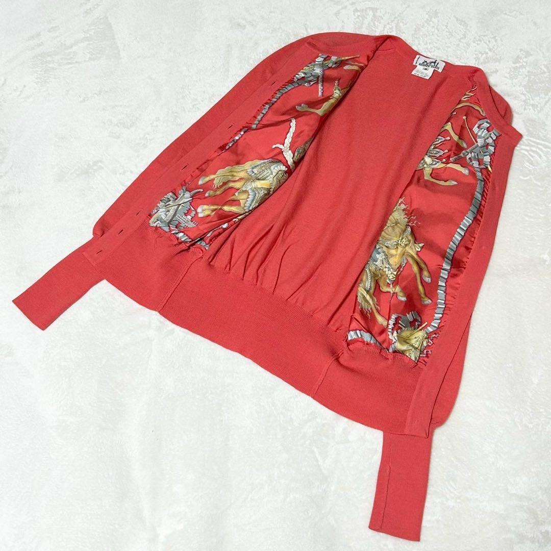 ★美品★エルメス　カーディガン　スカーフ柄　カレ　シルク　金ボタン　セリエボタン