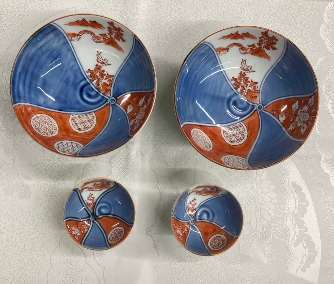 ５組　新品 高級 有田焼　染錦高台盛鉢セット　お正月