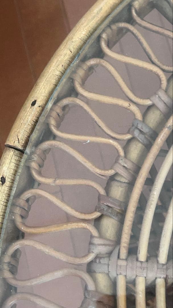 ラタン 円形 ガラス テーブル