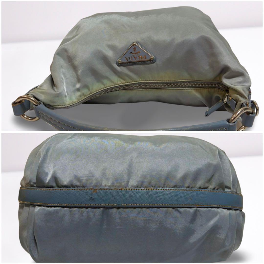 【正規品】プラダ PRADA ワンショルダー 三日月型 ナイロン×レザー グレー