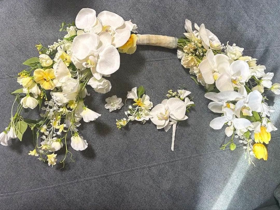 バレリーナブーケ ウェディングブーケ ブートニアセット ホワイト