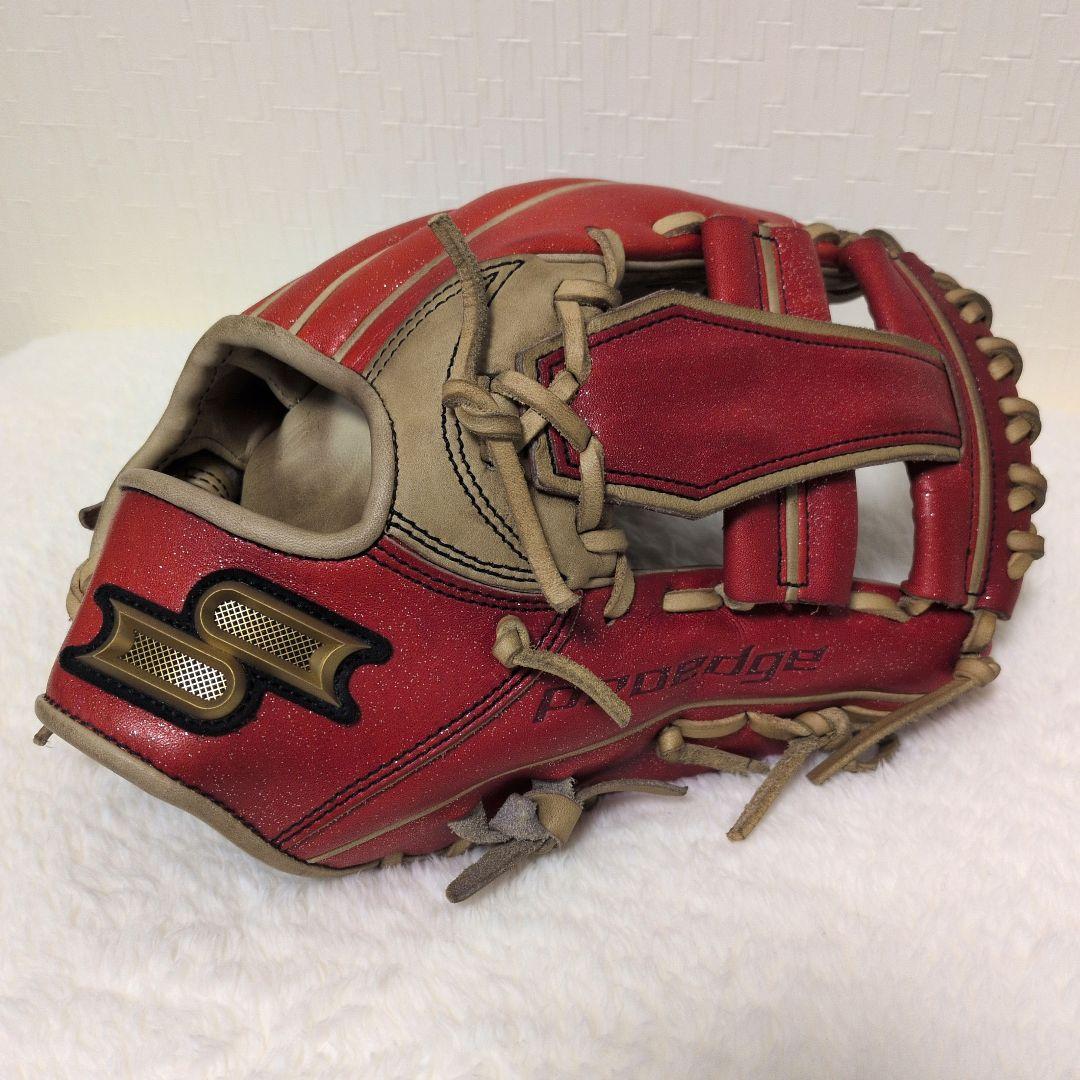 即戦力♡SSK最高峰【プロエッジ 】軟式 内野手用 グローブ 赤ラメ×ベージュ