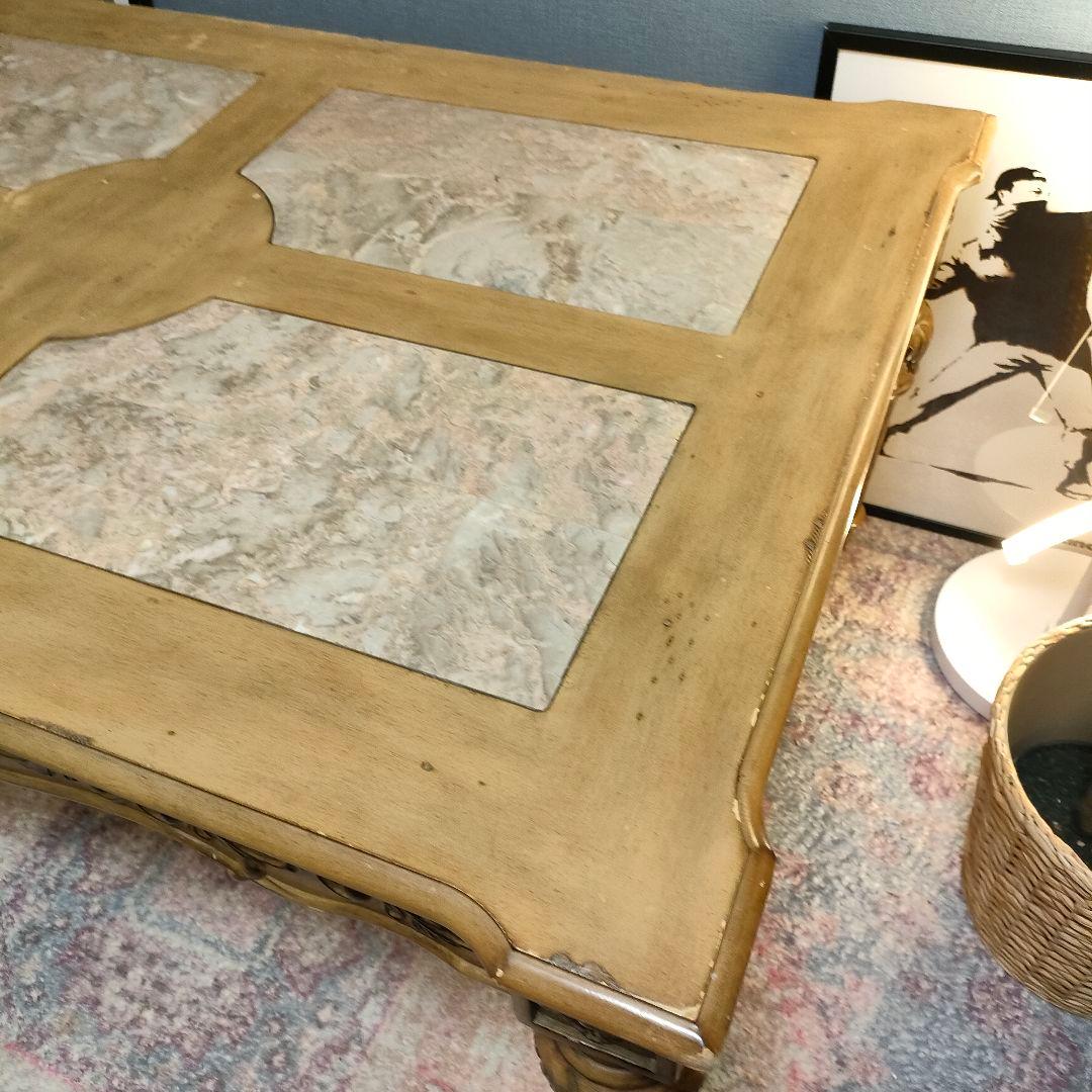 アンティークロココ調 ヨーロピアンシャビーシックセンターテーブル 大理石風