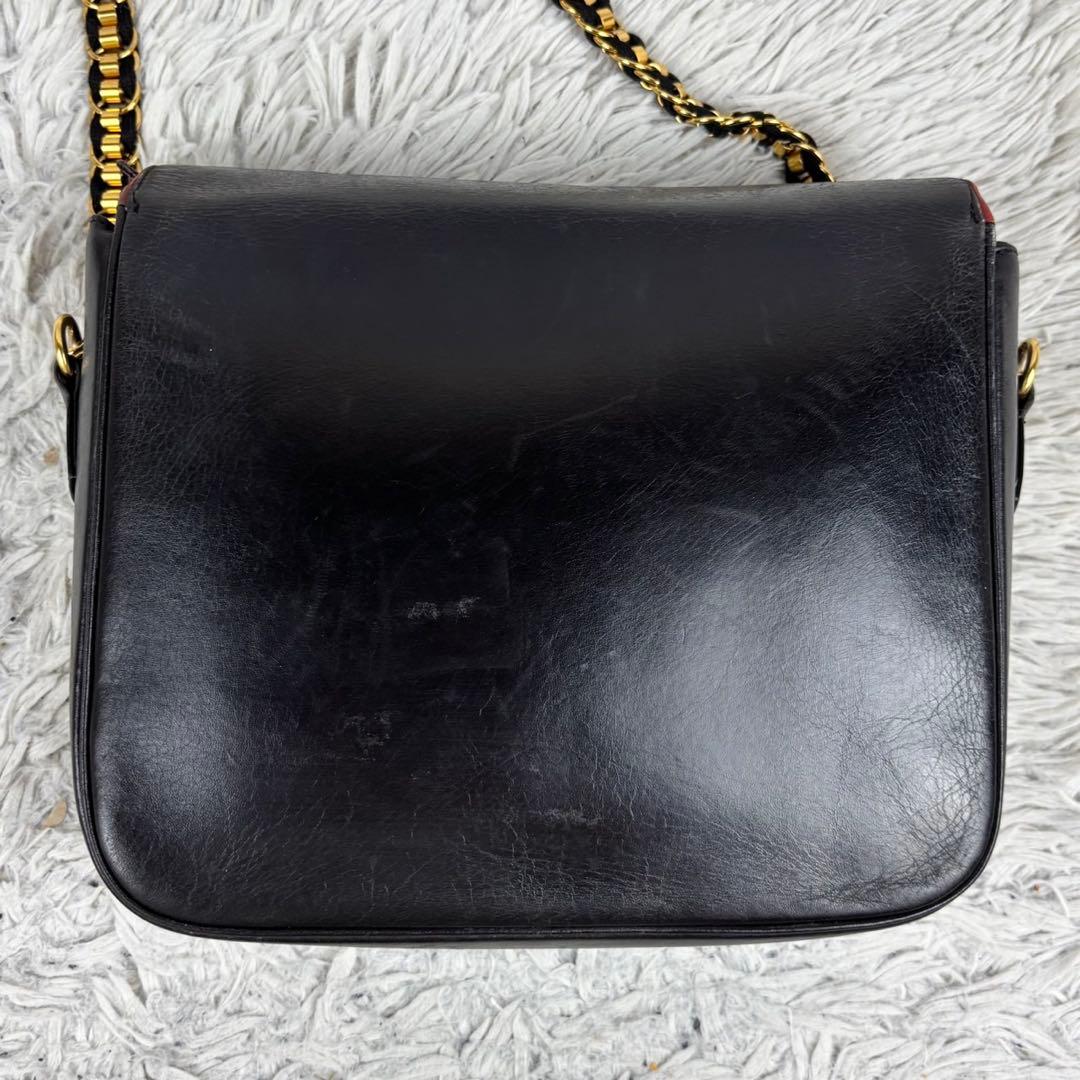 美品 イヴサンローラン レザー ショルダーバッグ フラップ ロゴ型押し ブラック