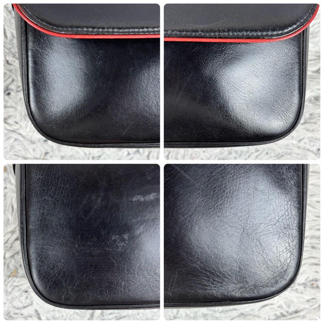 美品 イヴサンローラン レザー ショルダーバッグ フラップ ロゴ型押し ブラック