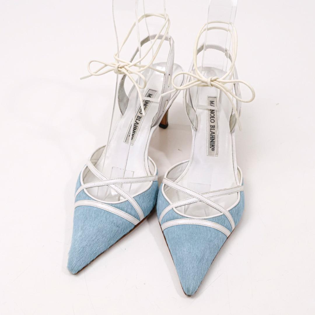 H3662-n2マノロブラニク　　ハラコ　バックストラップレースアップパンプス