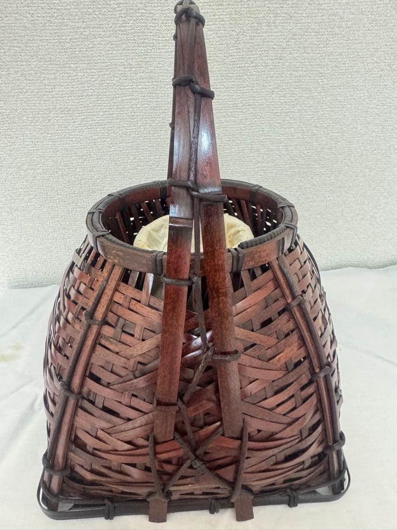 京竹工芸花籠　竹籠　花入　茶道具平安竹美斎　未使用