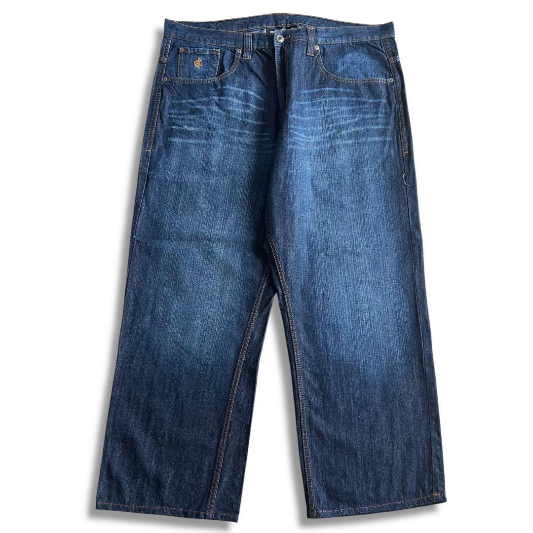 美品 希少 ロカウェア ROCAWEAR バギー デニム W40 デカロゴ 刺繍