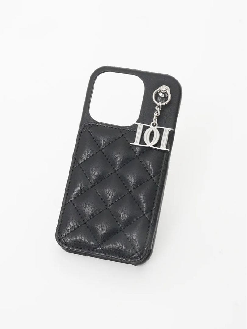 キルティングミラーDDチャームiPhoneケース 16pro ブラック