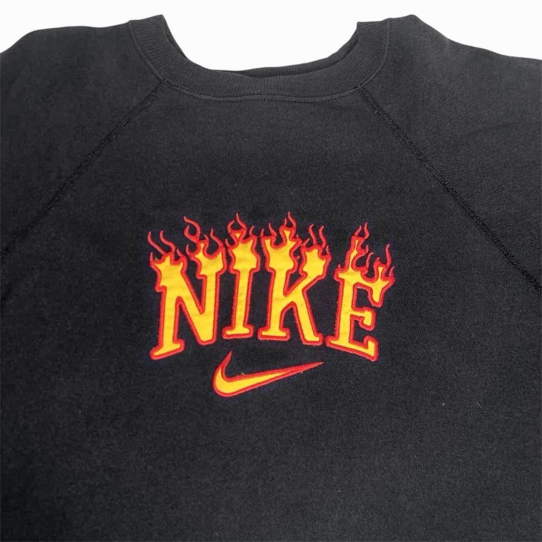 NIKE ファイヤーパターン 刺繍ロゴ スウェット USA製 古着 XL 黒