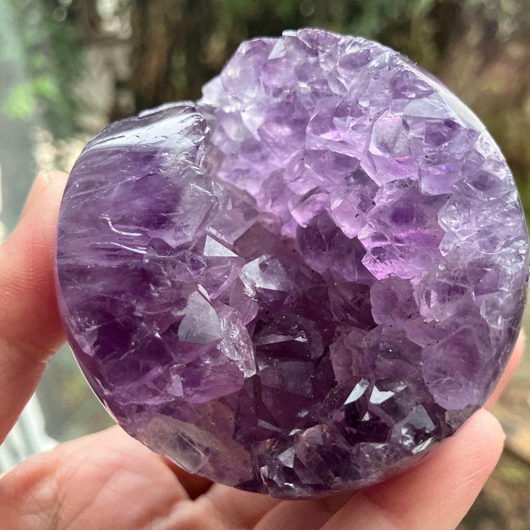 コレクションに！アメジスト笑口　ジオード　カルサイト共生　スフィア　D36