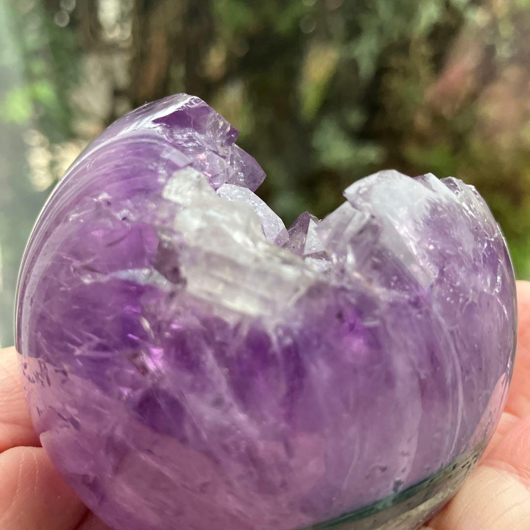コレクションに！アメジスト笑口　ジオード　カルサイト共生　スフィア　D36