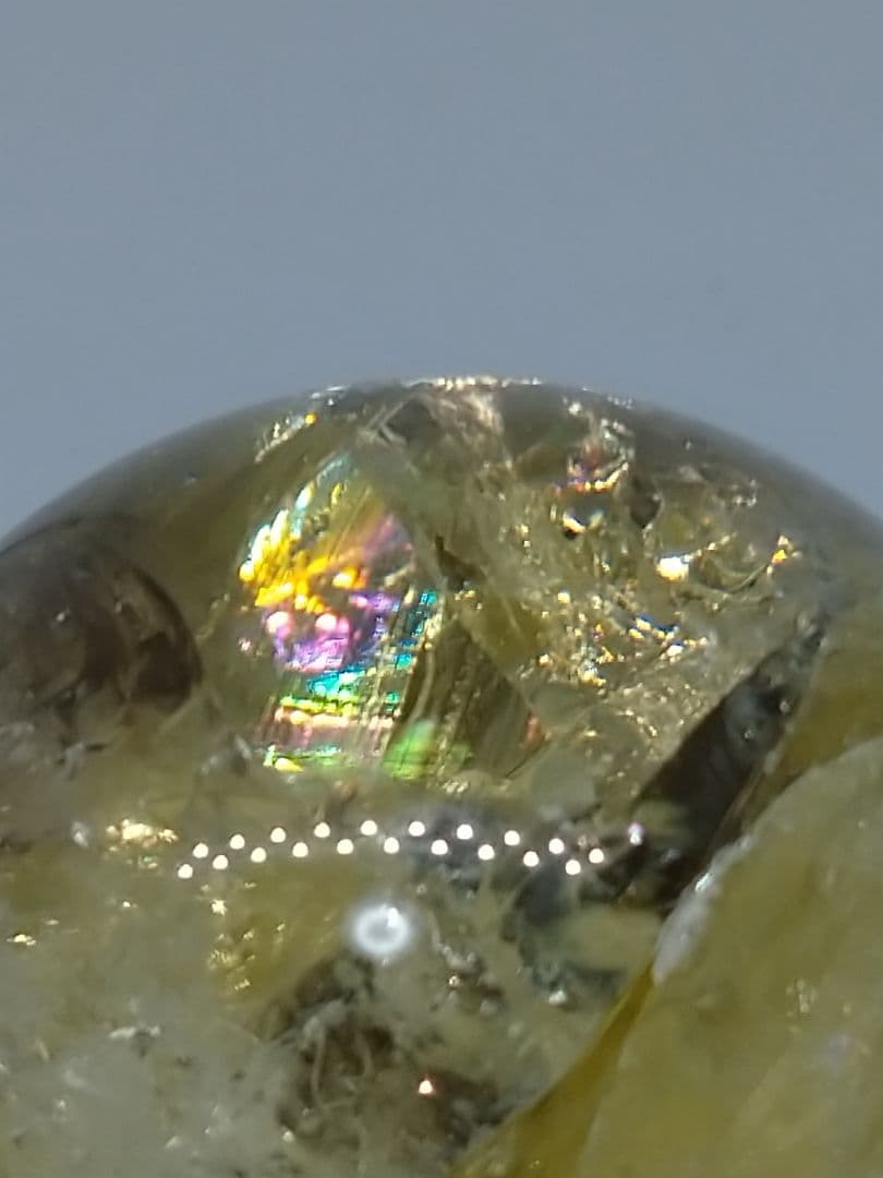 天然石■シトリン■虹(レインボー)入り■丸玉■スフィア■台座付き