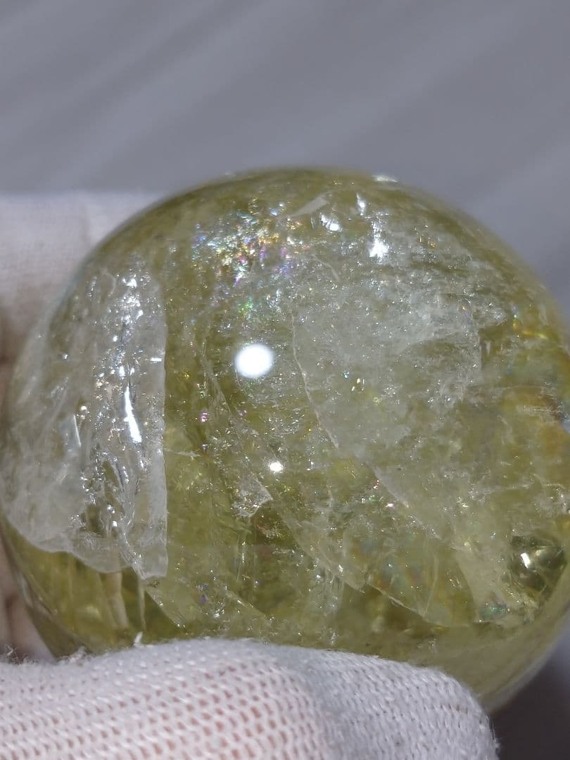 天然石■シトリン■虹(レインボー)入り■丸玉■スフィア■台座付き