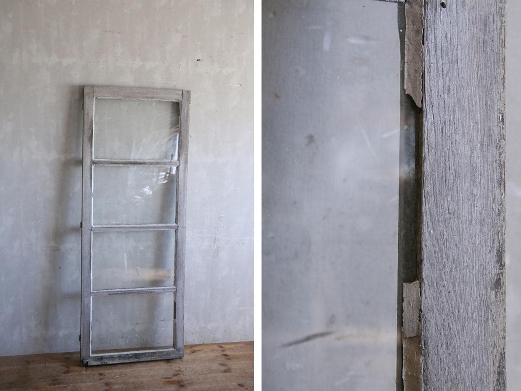 フランスアンティークモノンクル付ガラス窓/フランス落とし扉/木製枠(77-216