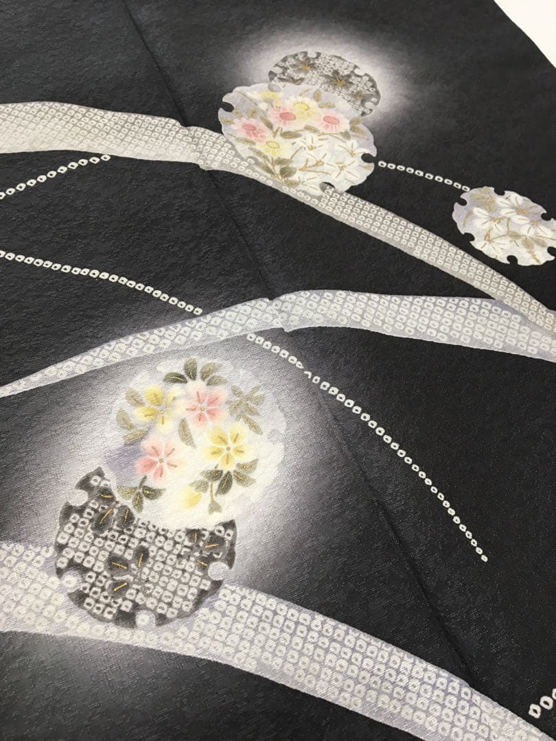 都会的　ドレッシーな【訪問着】正絹　友禅　墨色　裄長め