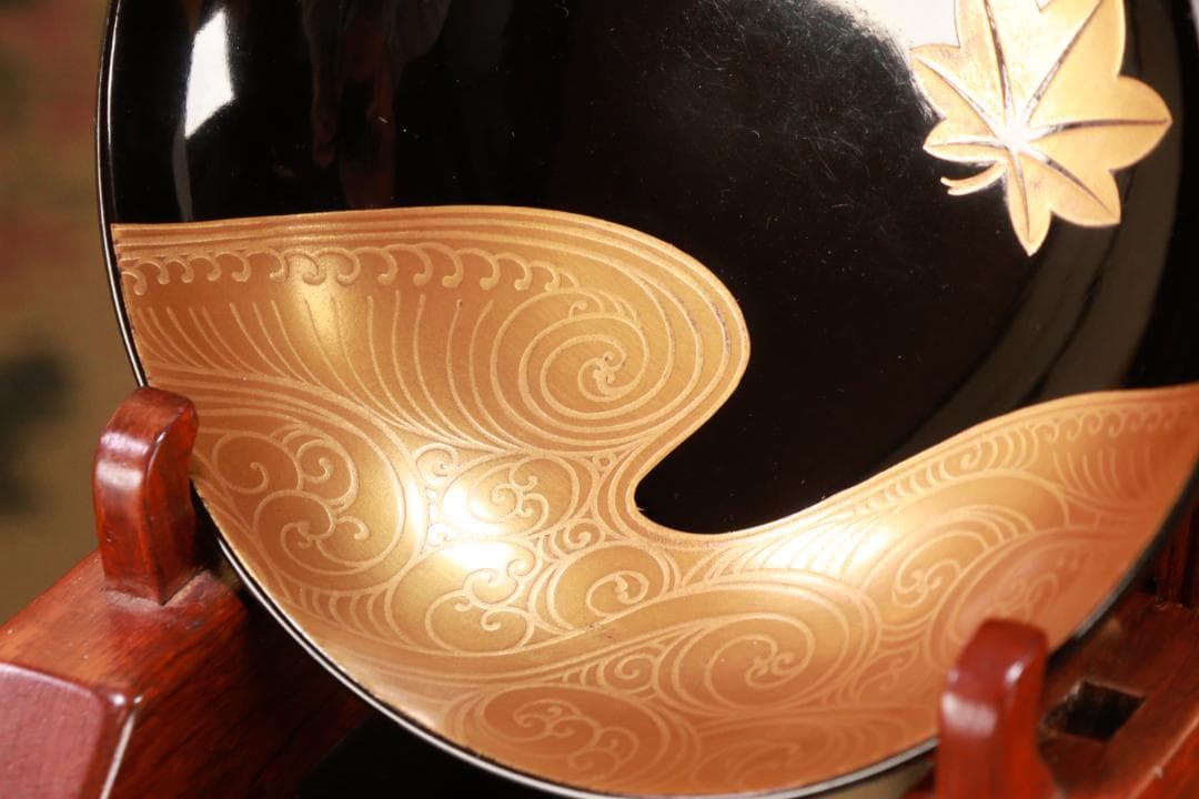 BJ111　時代輪島塗　流水紅葉桜図蒔絵　吸物椀　二客　木製　茶道具 懐石 会席