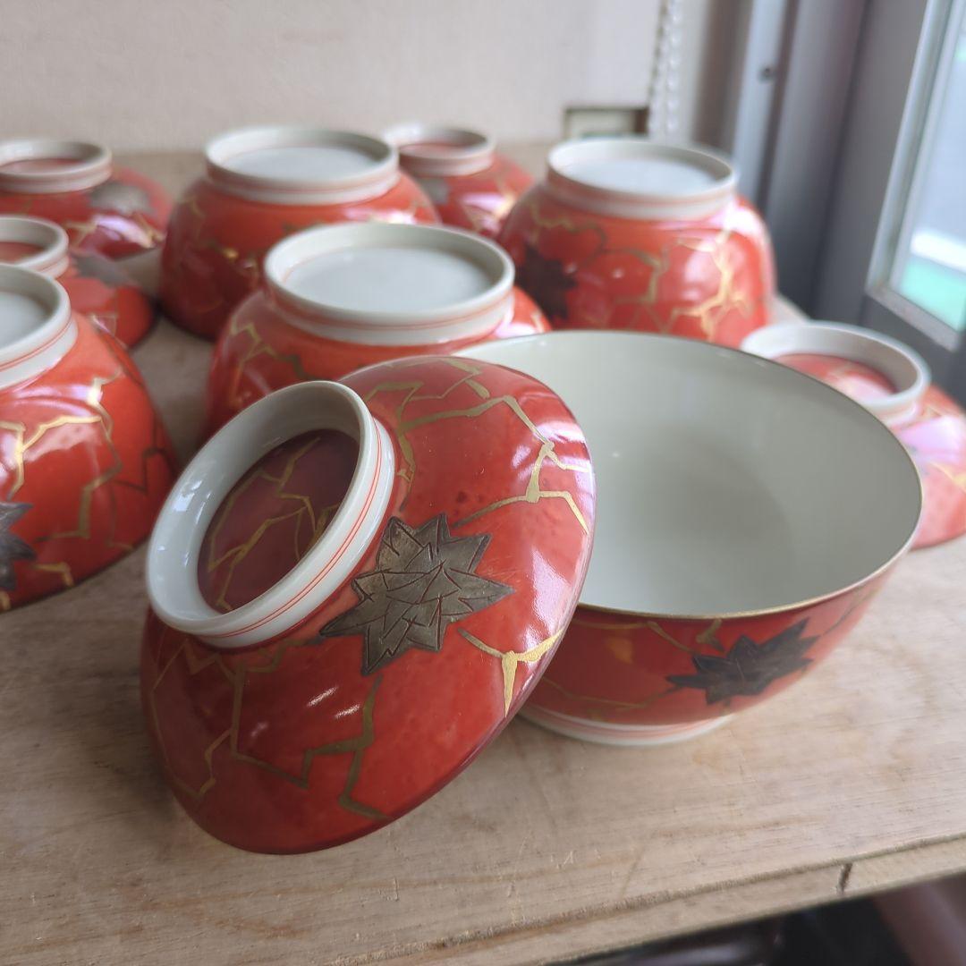 骨董 蓋物 高麗赤絵 金彩 茶碗 煮物 蓋物 在銘 懐石料理 会席料理 5つ
