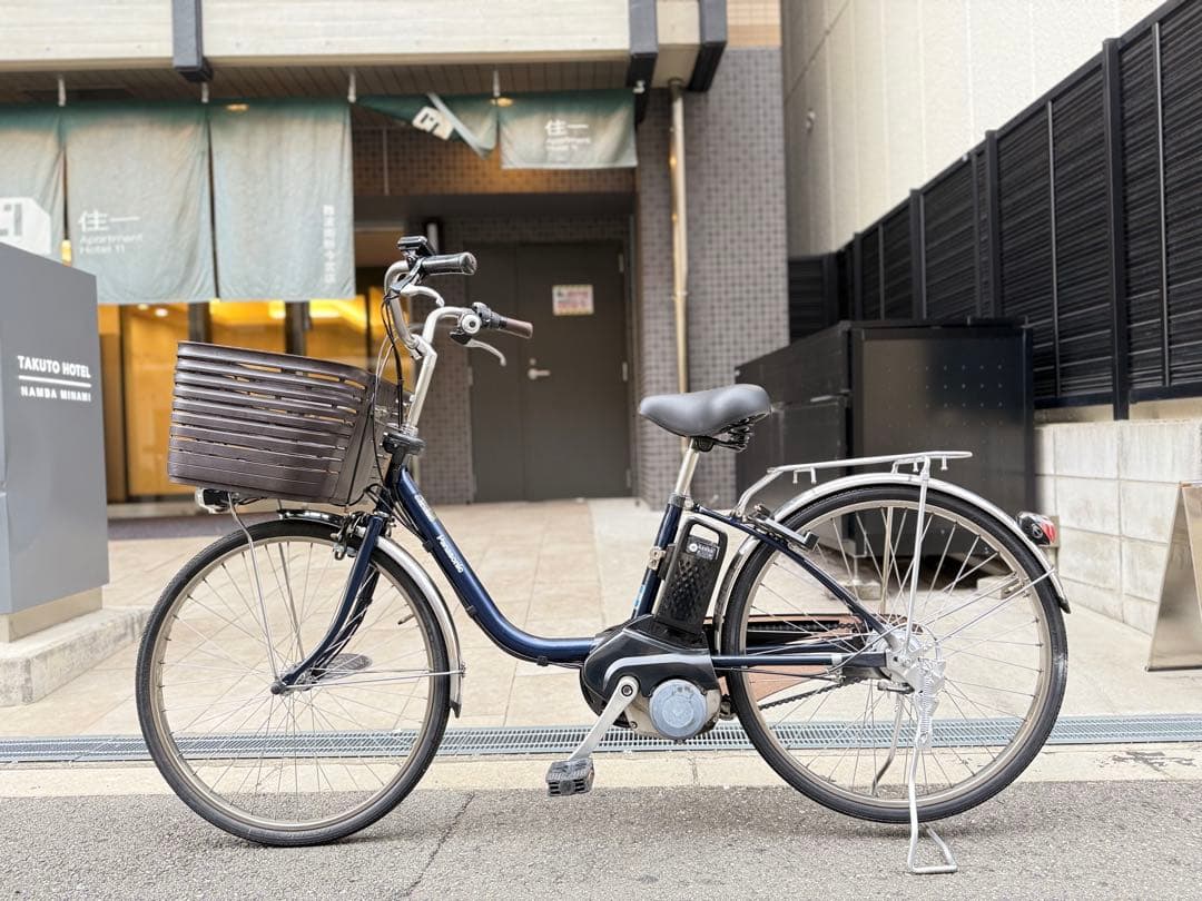 大阪府　パナソニック　電動アシスト自転車 ネイビー 前カゴ付き　24インチ