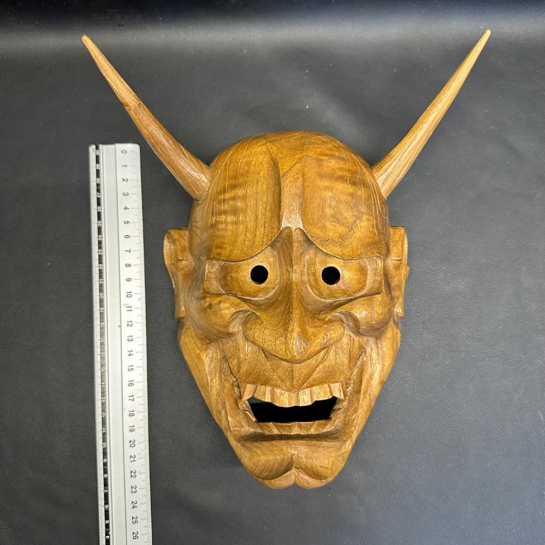♡Fb左1023 般若面 木彫 木製 極上木目 在銘 一刀彫 伝統文化