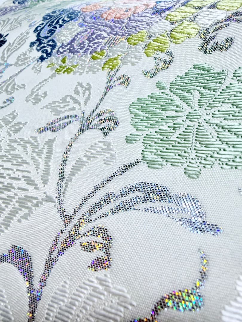 高級 袋帯 正絹 六通柄 総唐織 ホワイト ラメ 訪問着 留袖 色無地