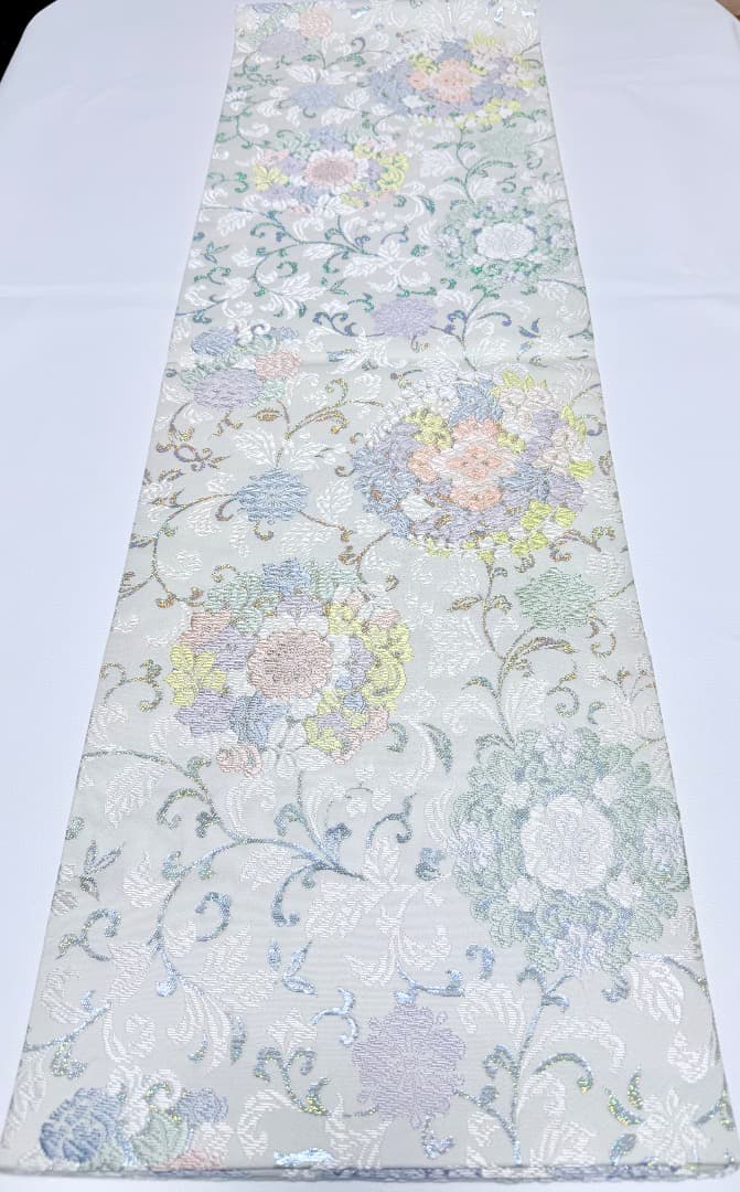 高級 袋帯 正絹 六通柄 総唐織 ホワイト ラメ 訪問着 留袖 色無地