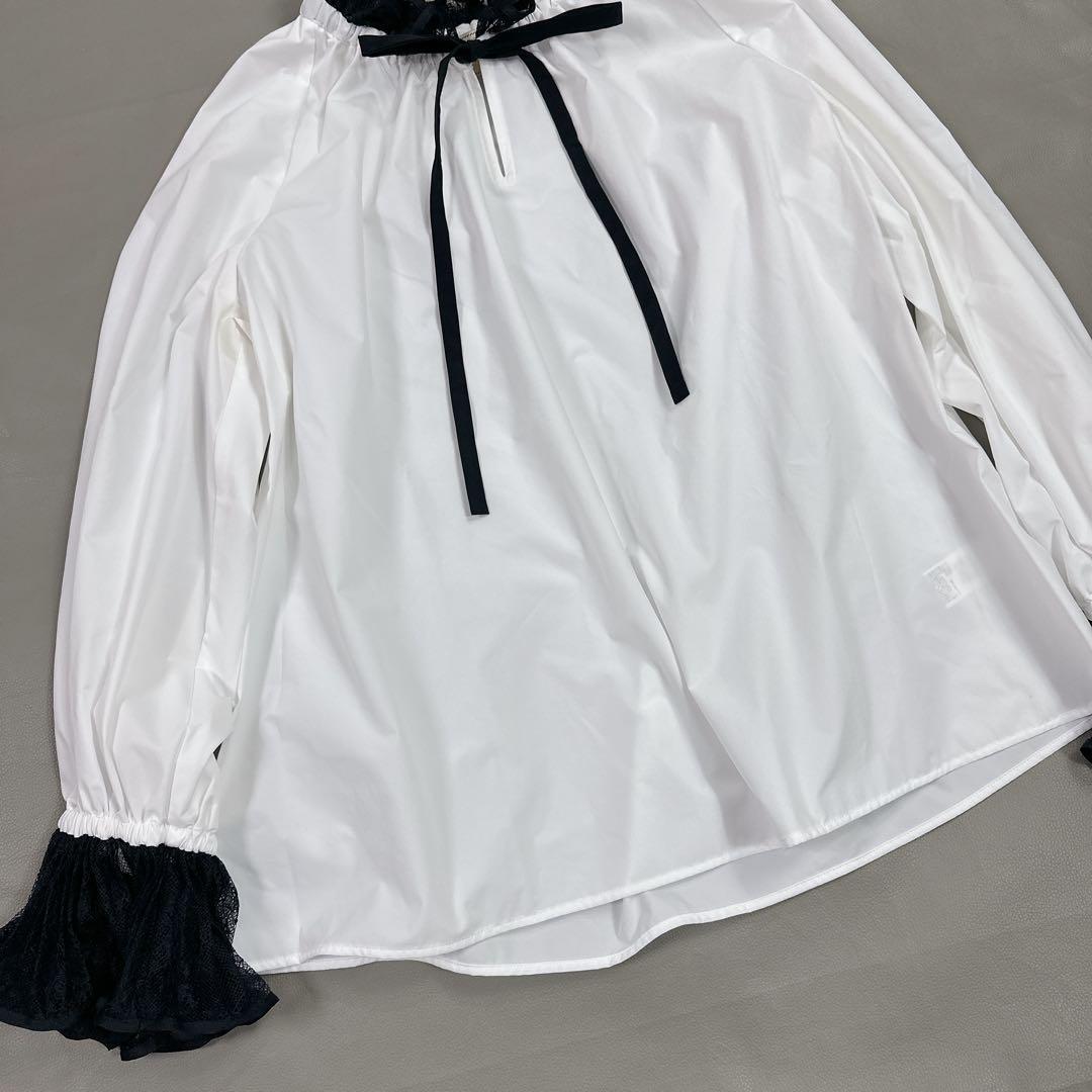 超美品　ユナイテッドアローズ レースプリーツ フリル ブラウス　白黒　チュール