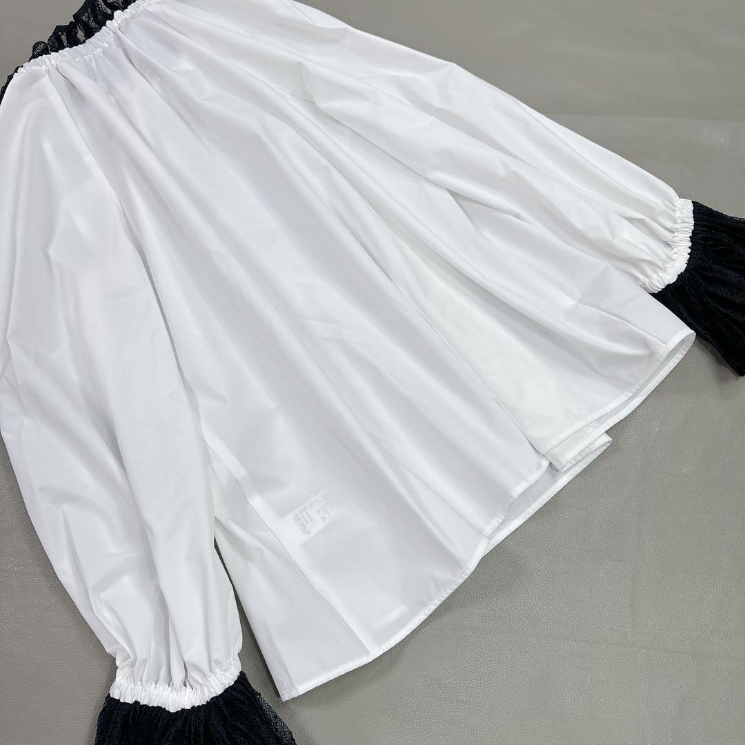 超美品　ユナイテッドアローズ レースプリーツ フリル ブラウス　白黒　チュール