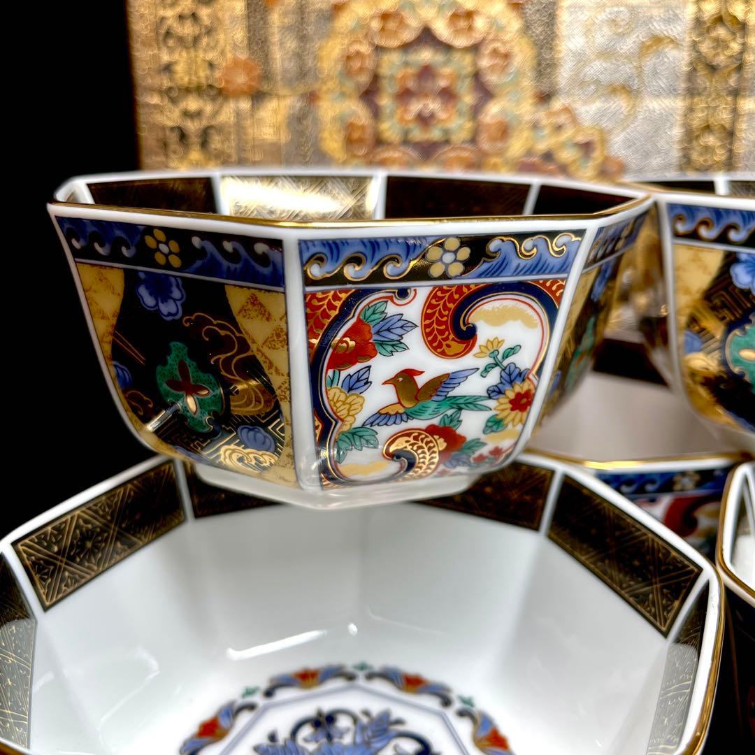 【廃番希少】 第一陶器 翔山窯 室町 金襴手 八角 銘々鉢 セット 金彩 色絵