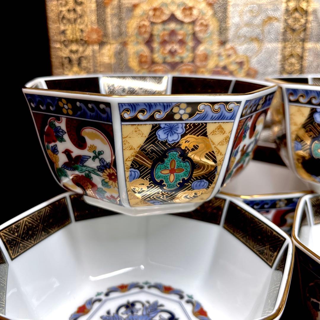 【廃番希少】 第一陶器 翔山窯 室町 金襴手 八角 銘々鉢 セット 金彩 色絵