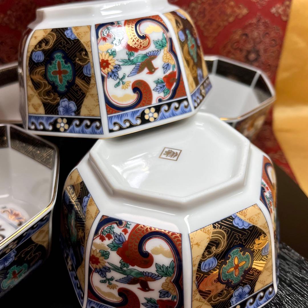 【廃番希少】 第一陶器 翔山窯 室町 金襴手 八角 銘々鉢 セット 金彩 色絵