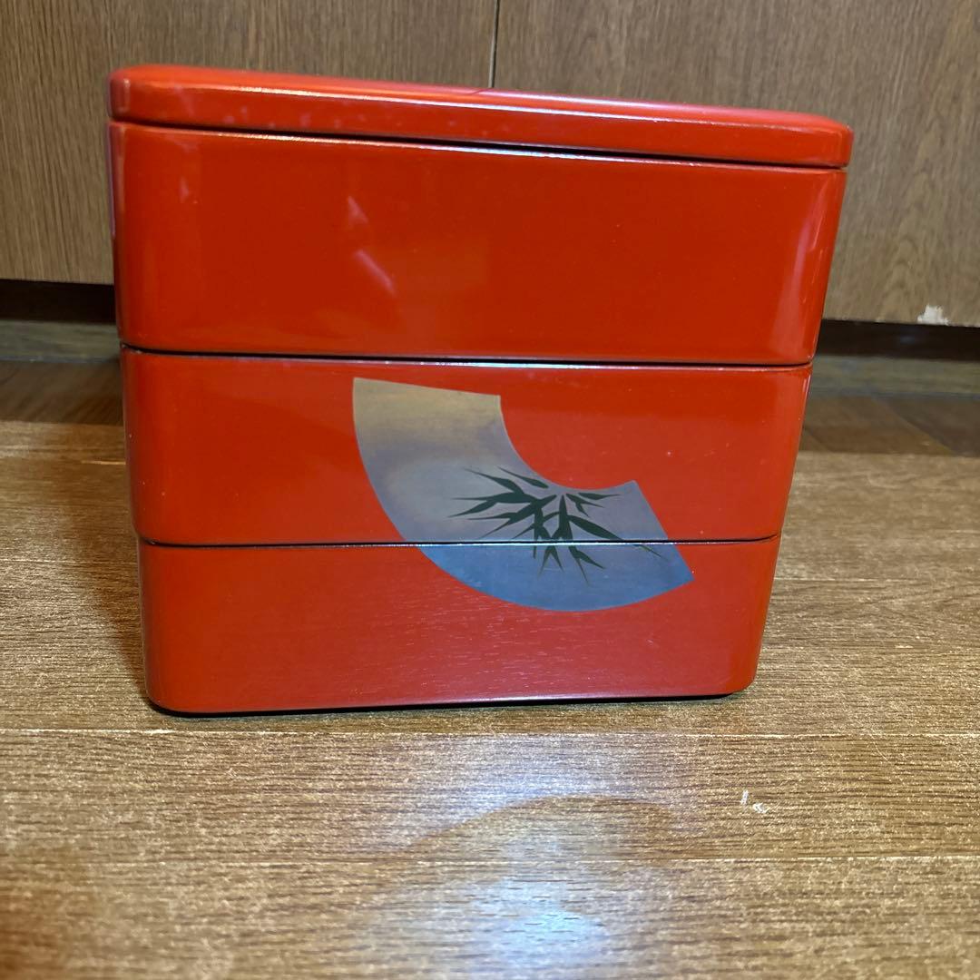 漆塗り　3段重箱　朱　木製