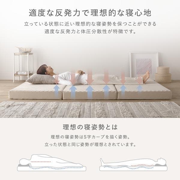 3つ折り マットレス 単品 シングル グレー 高反発 洗えるカバー 折りたたみ
