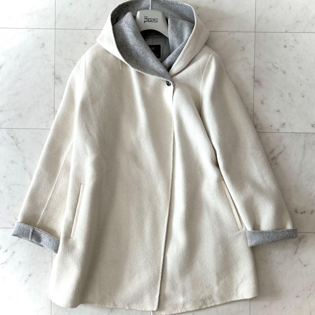 美品 23区 ウール アンゴラ カシミヤ フーテッド コート サイズ 40