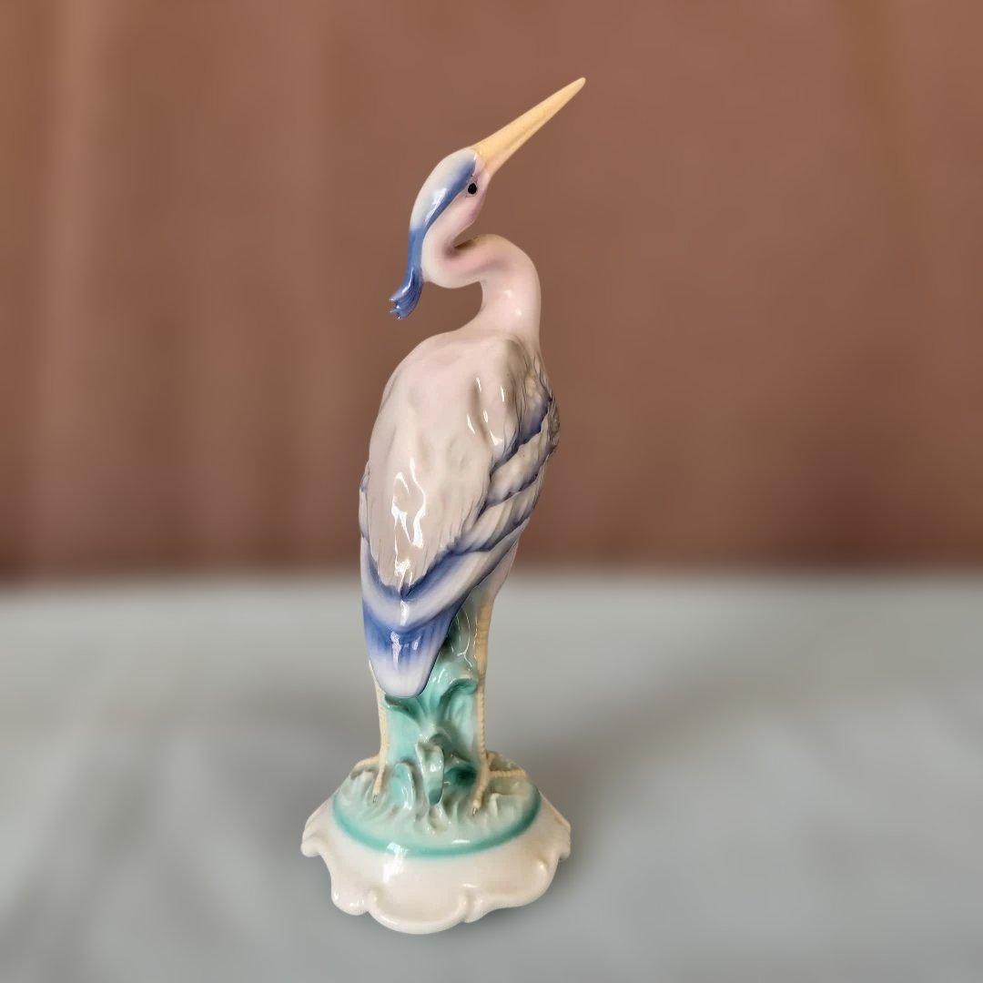 チェコスロバキア/シュラーゲン ヴァルト陶製置物2点 (アオサギとゴルファー)