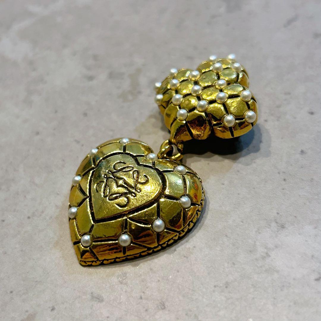 【一点物・超美品】ロエベ アナグラム ハート ブローチ パール ヴィンテージ