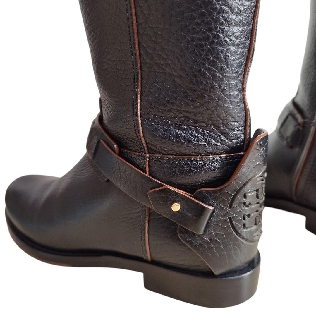 【美品】定価8.3万 トリーバーチ ロングブーツ 黒 レザー ロゴ 23cm