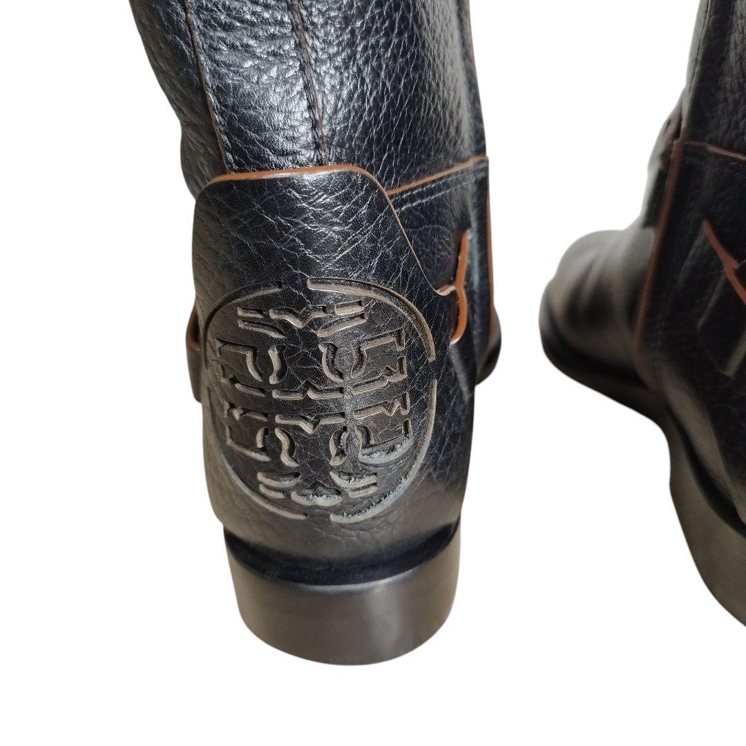 【美品】定価8.3万 トリーバーチ ロングブーツ 黒 レザー ロゴ 23cm