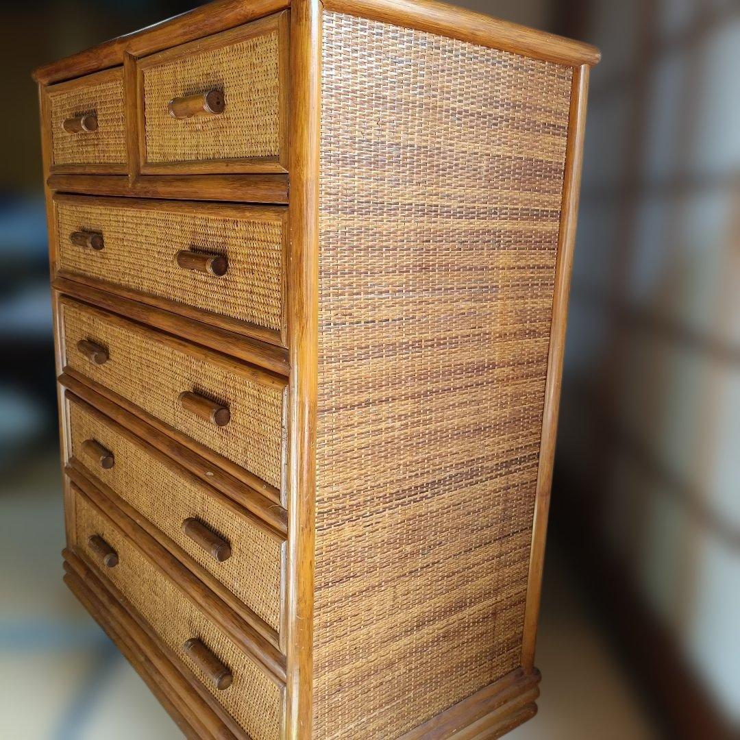 ラタン藤　大容量5段チェスト　ヴィンテージ