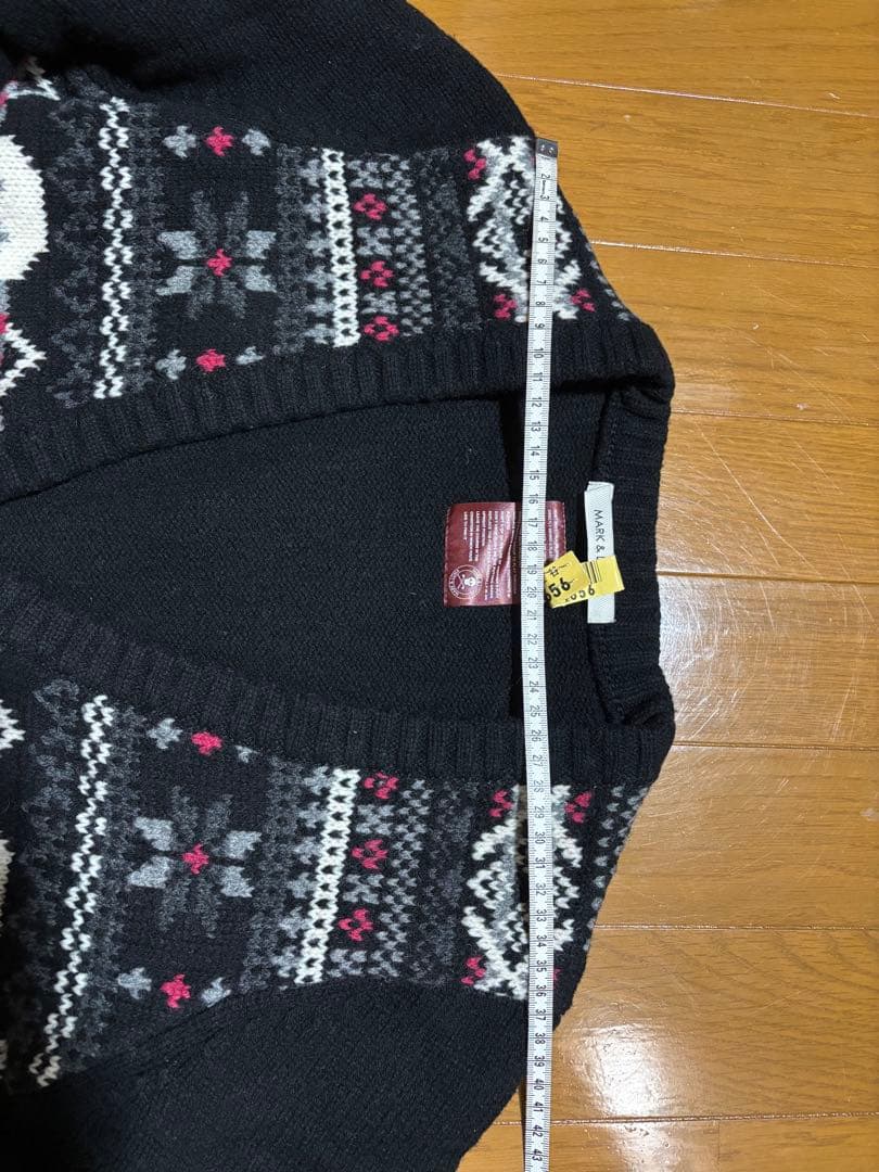 マーク&ロナ スカル柄ブラックニットカーディガンM