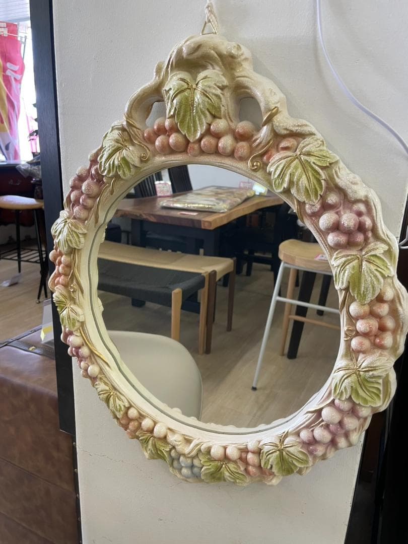 ロココ　グレープ　ミラー　鏡　壁掛ミラー　アンティーク　ベルサイユ　宮殿　ピンク