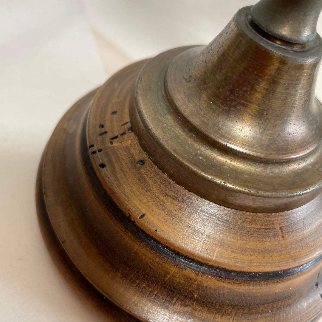 アンティーク　イタリア製　3灯式キャンドルスタンド　ブロンズと木目の燭台